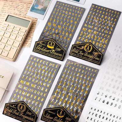 Gold & Silber Englische Buchstaben Heißpräge Aufkleber für Notizbücher und DIY-Projekte