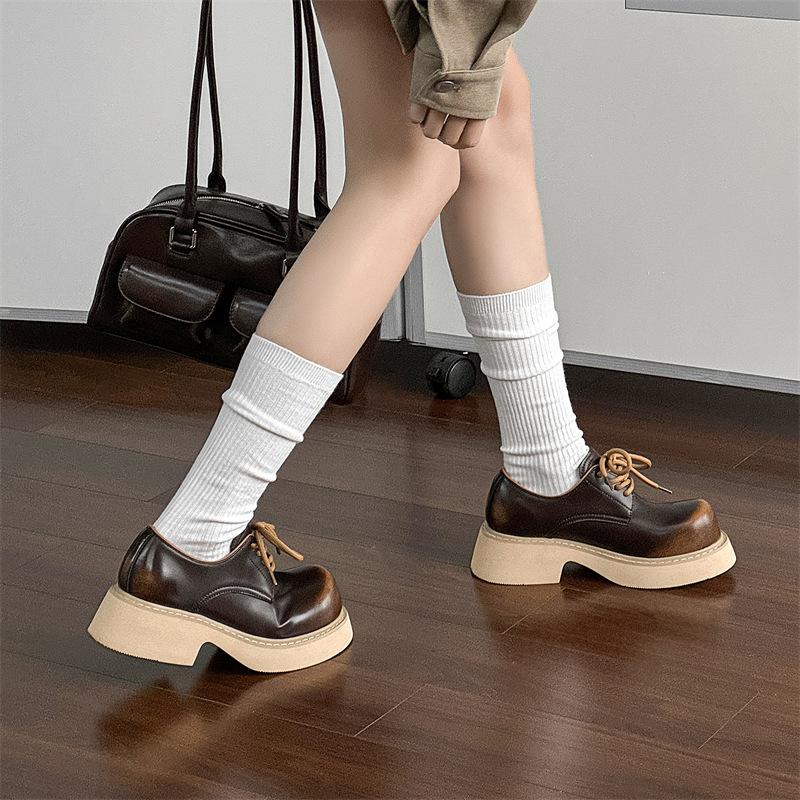 Big Head Upturned Head Leather Shoes Men's Platform Heightening Japanese Ins Versatile Commuter Derby Shoes Niche Casual Shoes 9544-J