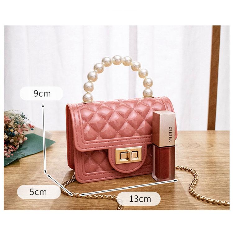Violet Chicly Pearl Portable Chain Sweet Simple Female Wallets New Fashion One Shoulder Diagonal Straddle Bag Wallets for Women