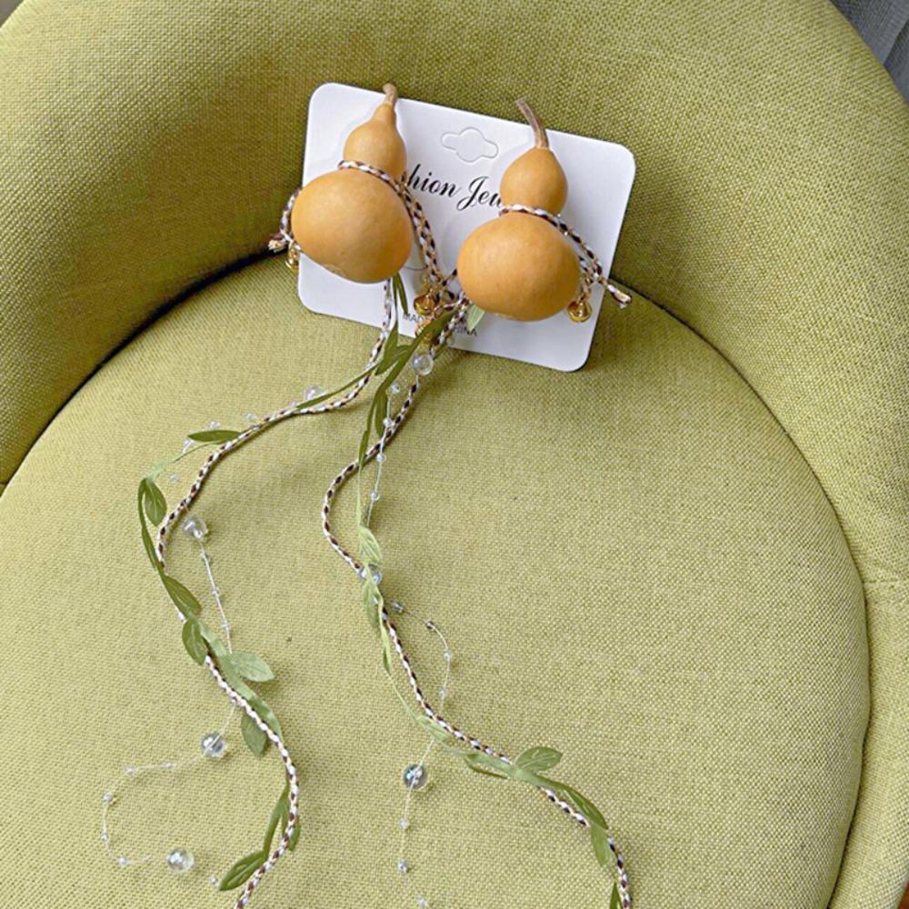Hot Natural Gourd Hairpins with Tassel Green Leaf Decorative Hair Clips Handcrafted Gourd Barrettes for Party серый