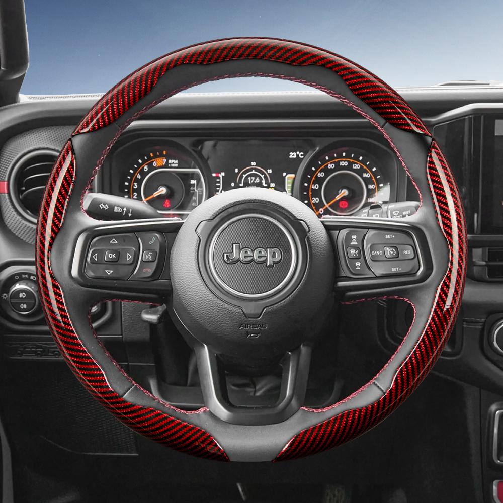 EPY1 Suitable for Jeep Carbon Fiber Texture Steering Wheel Cover Grand Cherokee Compass Wrangler Renegade Avenger Grand Wagoneer Red