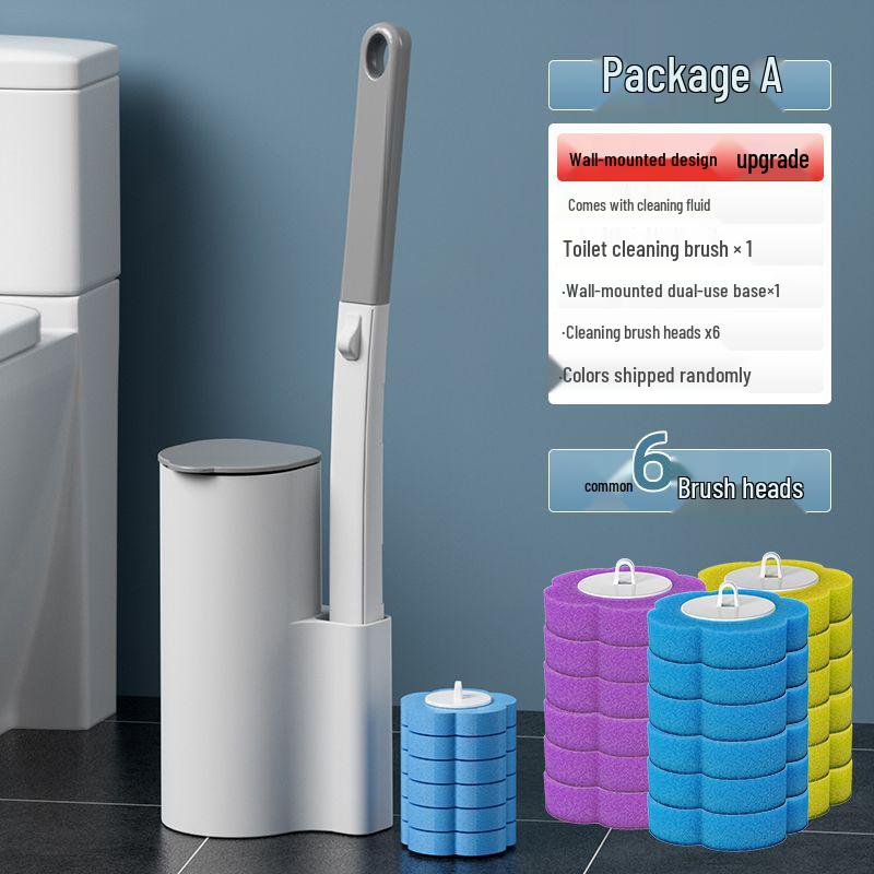 Wall-Mounted Disposable Toilet Brush with Replacement Heads