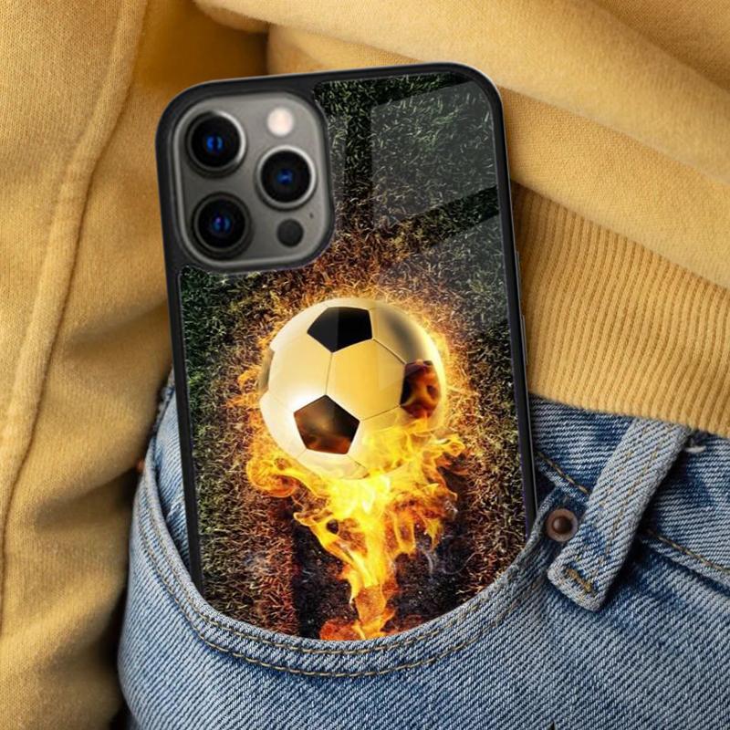 Fire Football Soccer Ball Soft Phone Case for iPhone 17 Air 16e Pro Max 15 Pro 13 14 Plus 11 12 MagSafe Magnetic Coque