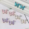 S925 Crystal Transparent Color Butterfly Stud Earrings Japanese And Korean Sweet Small Fresh Temperament Earrings Women