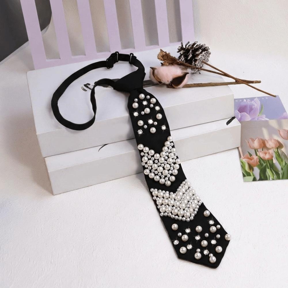 Rhinestone Pearls Tie Korean Style Decoration Shirt Tie Elegant Hand-beaded Long Necktie  Students