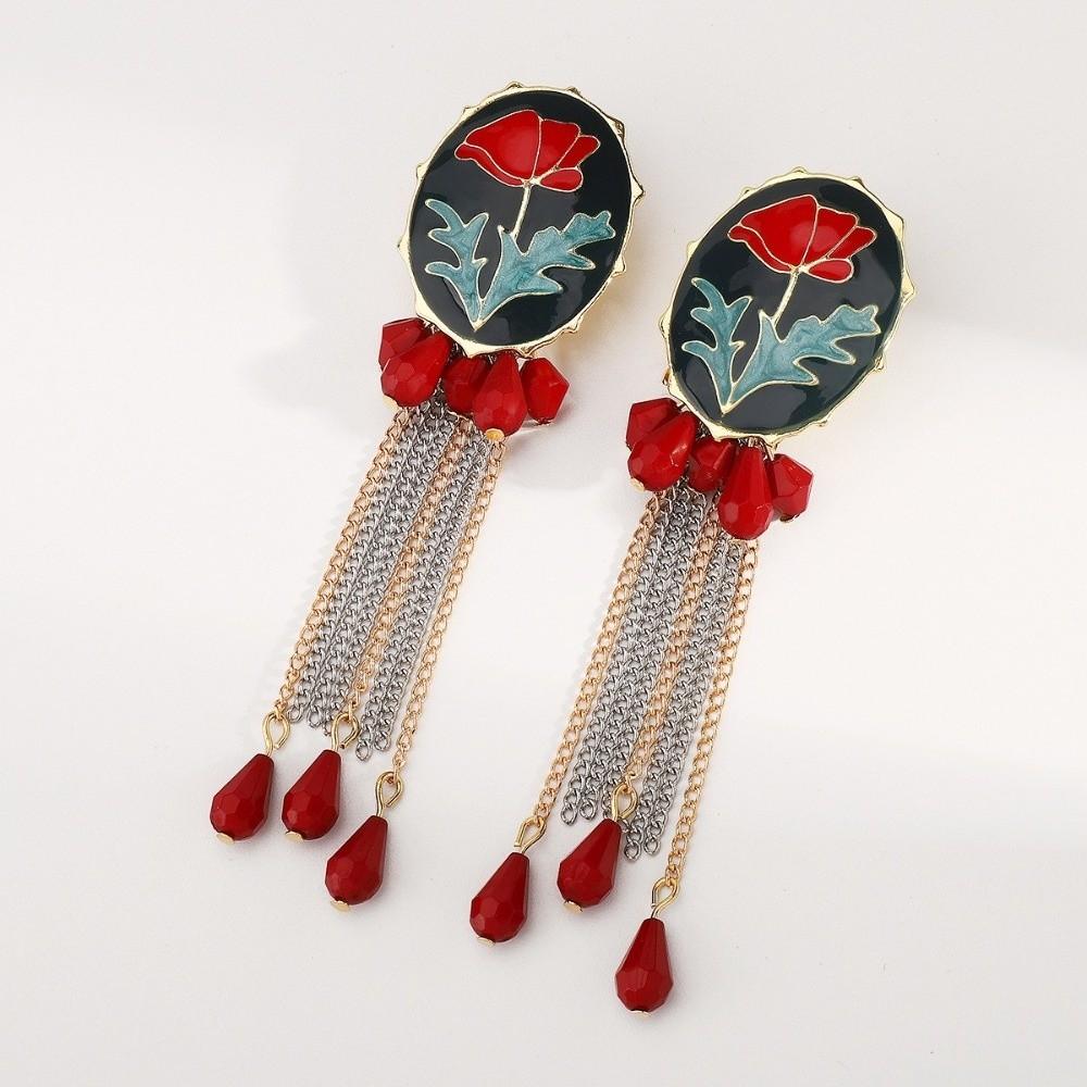 Personalized Enamel Flower Earrings Flower Button Multi-layer Tassel Earrings  Jewelry Gifts