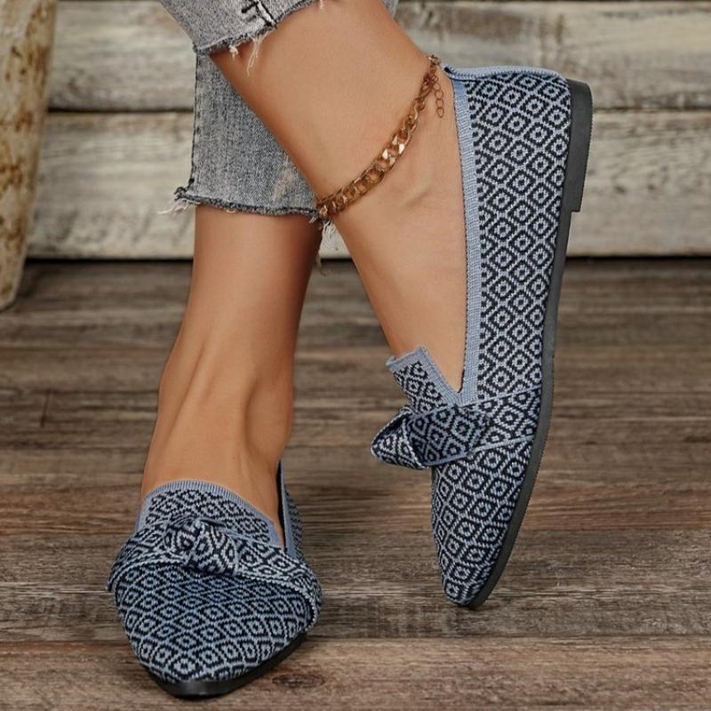 Knitted Plus Size Women's Shoes 2026 Spring Autumn Shallow Mouth Pointed Toe Flat Bottom Colorblock Mesh Breathable