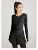 Women's Slimming V-neck Long Sleeve Fitness Top - Solid Color, Versatile for Outdoor and Yoga.