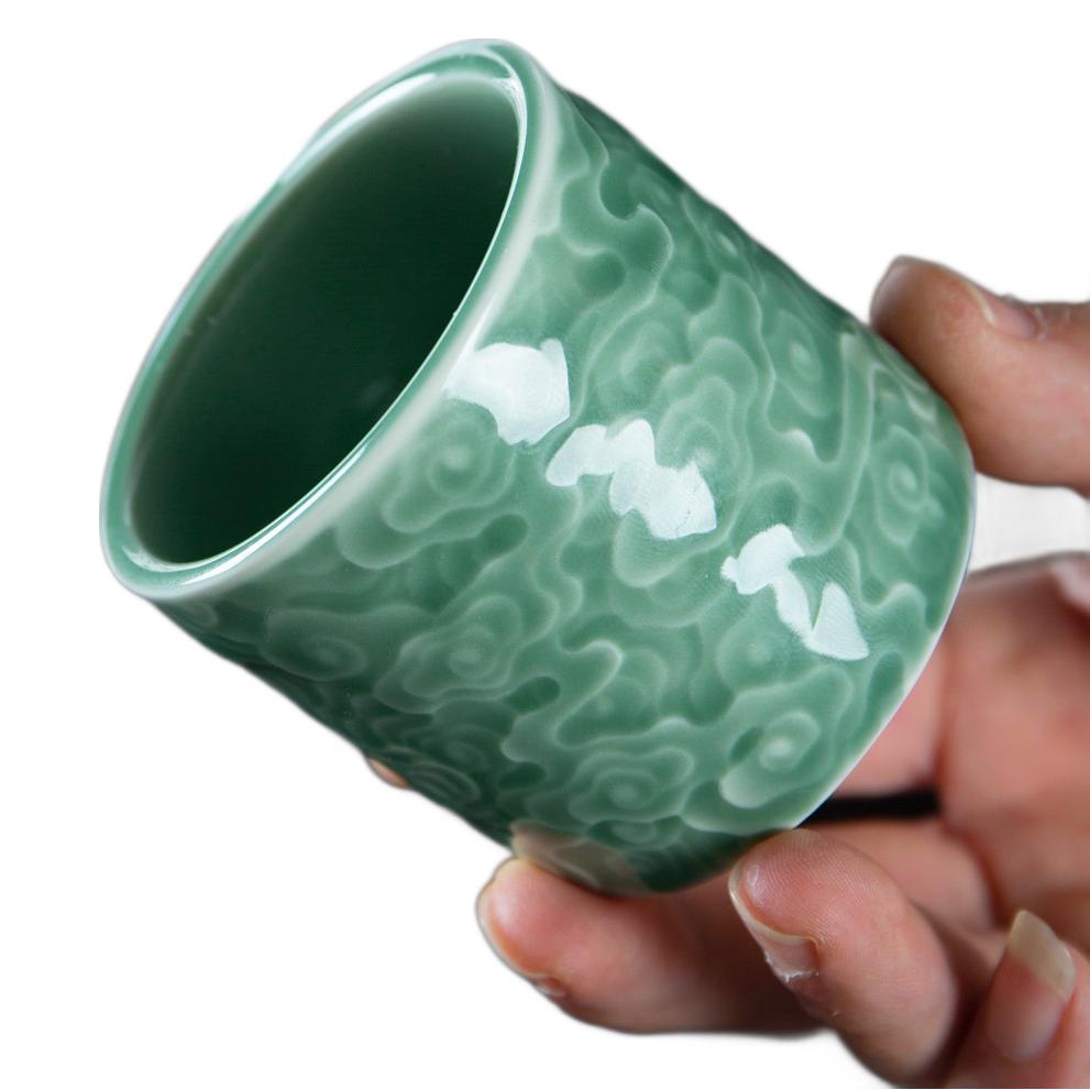Celadon Tea Cup - Chinese Ceramic Sake Cup, Auspicious Cloud Whisky Glass, Gongfu Ceremony Porcelain, Elegant Gift