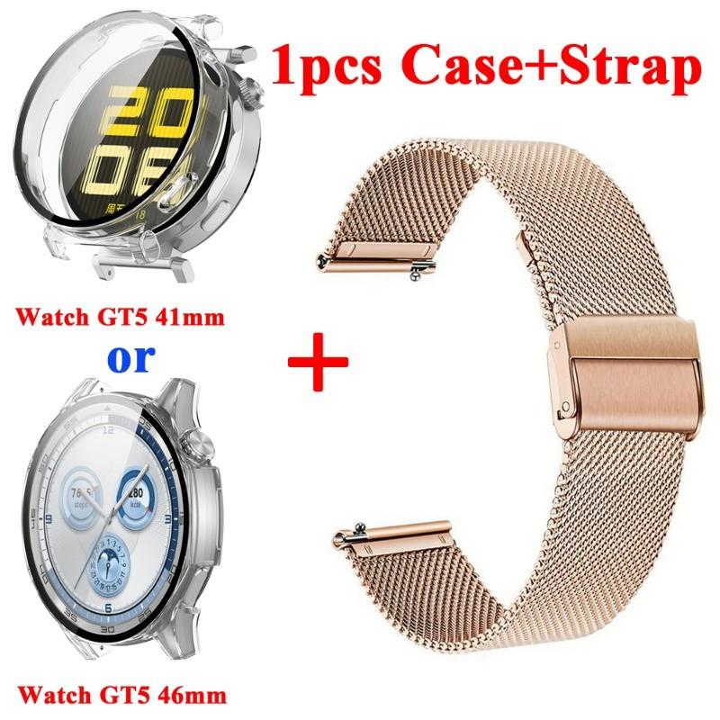 

Milanese WatchBand + Case Cover для Huawei Watch GT5 46 мм 41 мм металлический браслет ремешок из нержавеющей стали для Huawei Correa Shell GT5 41mm золотой/ярко-розовый