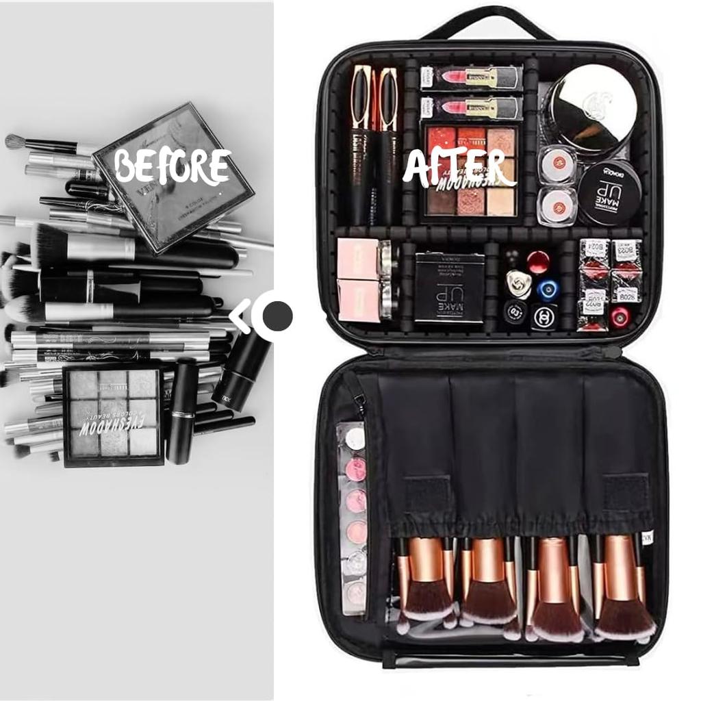 LEAFEEL Makeup Box with Large Capacity Cosmetic Storage Case for Skincare Adjustable Dividers for Makeup Brushes and Professional Makeup Pouch Caramel