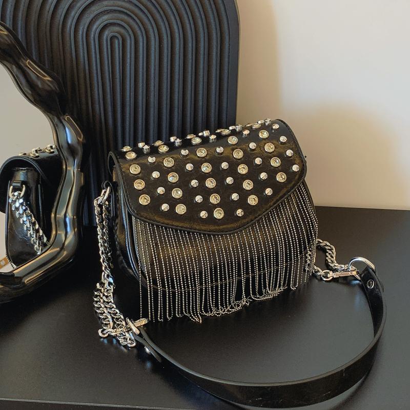 Exquisite Chains Tassel Square Shoulder Bags PU Diamonds Personality High Quality Crossbody Women's Bags 2024 Fashion Hot Trendy