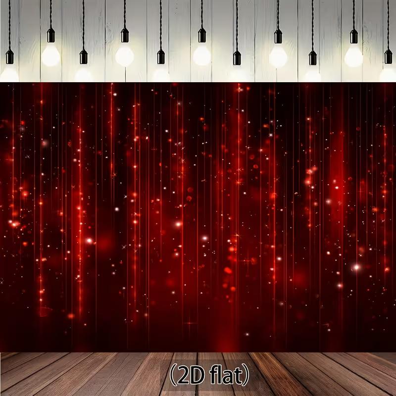 Sparkling Red Light Streak Tapestry, Dark Red Background with Vertical Glitter Lines and Stars, Glam Event Wall Art