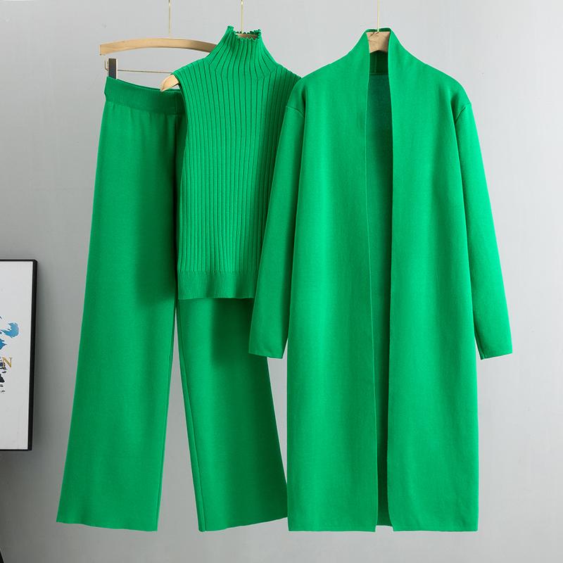 Primavera outono 3 peça feminina cardigan fatos de treino moda malha calça conjunto senhoras camisola terno moda vintage senhoras 3 peça conjunto