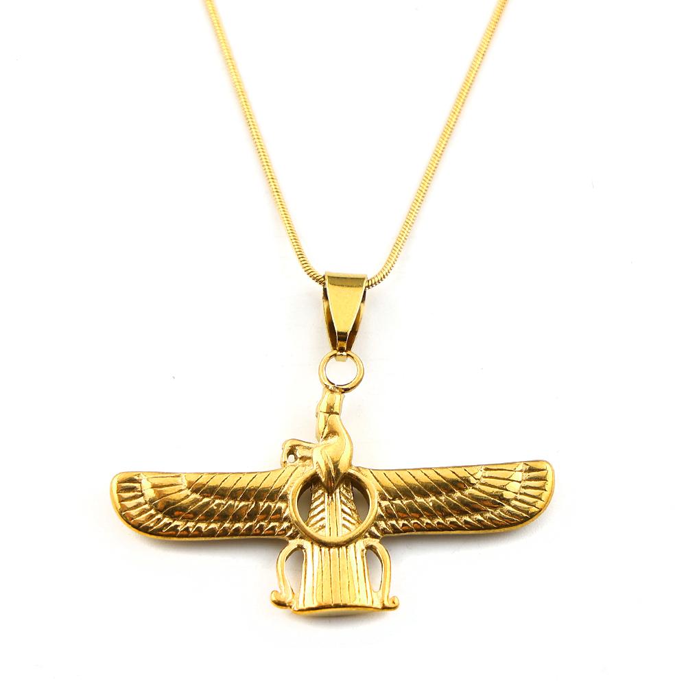 Farvahar Ahura Mazda Persian Fire Temple Zoroastrianism Symbol Necklace for Women Men Stainless Steel Amulet Chain Jewelry Gift