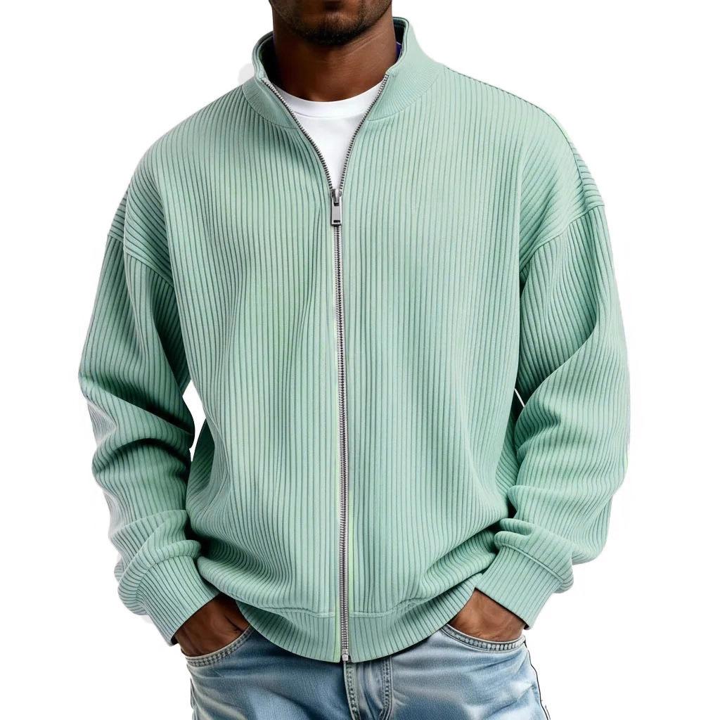 Мужская повседневная футболка на молнии с длинным рукавом свободного кроя осенняя мода стандартной посадки кардиган M светло-зеленый 2270₽