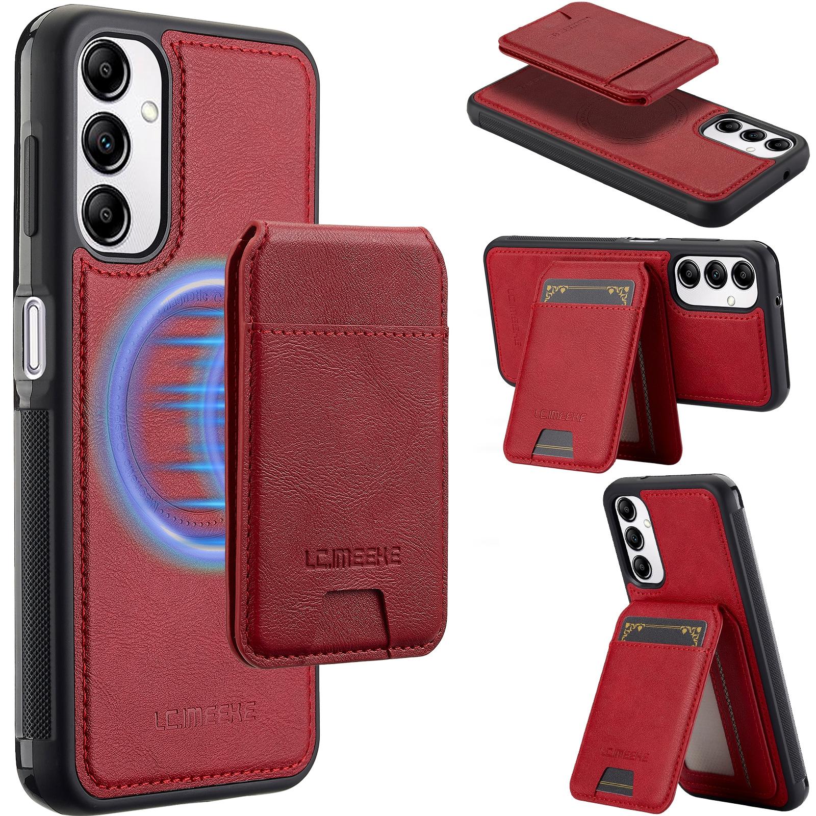 

For Samsung Galaxy A34 5G Magnetic Case Detachable Card Holder Leather+TPU Mobile Cover Red