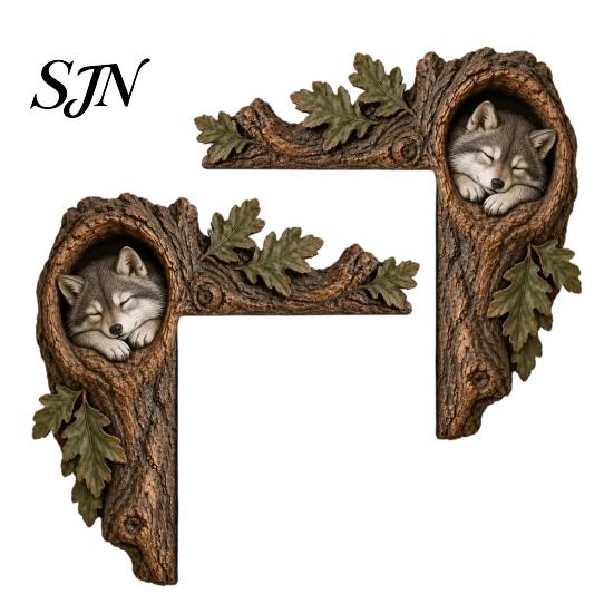 Chipmunk Shelf Sitter 2Pcs Tree Hollow and Animal Wooden Door Topper, Rustic Forest Style Decorative Country Decor for Windowsills Corner Decor,