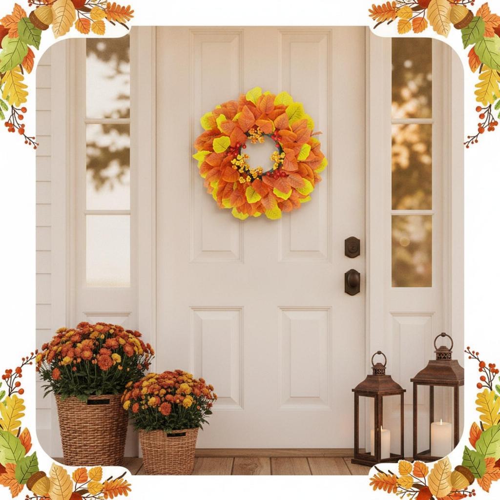 Fall Wreath with Berries Faux Full for Front Door, Entryway, Thanksgiving