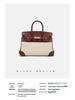 Lychee Grain Cowhide Canvas Color Block Women's Handbag - Large Capacity Shoulder & Crossbody Bag
