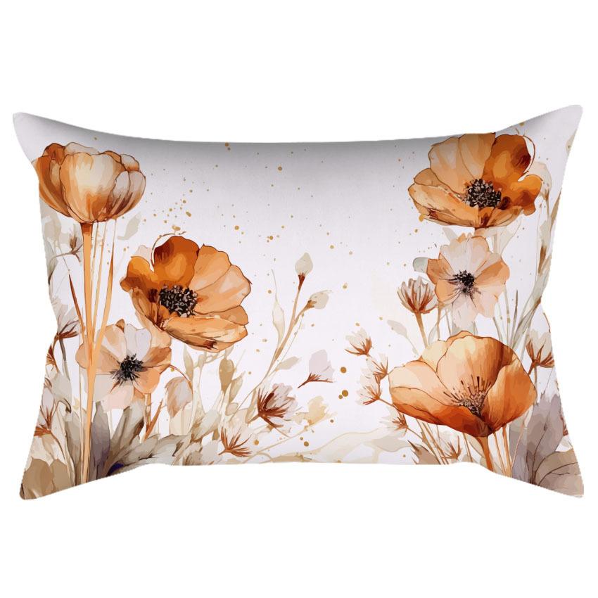 Chinese Retro Watercolor Golden Floral Print Pillowcase Home Sofa Cushion Pillowcase