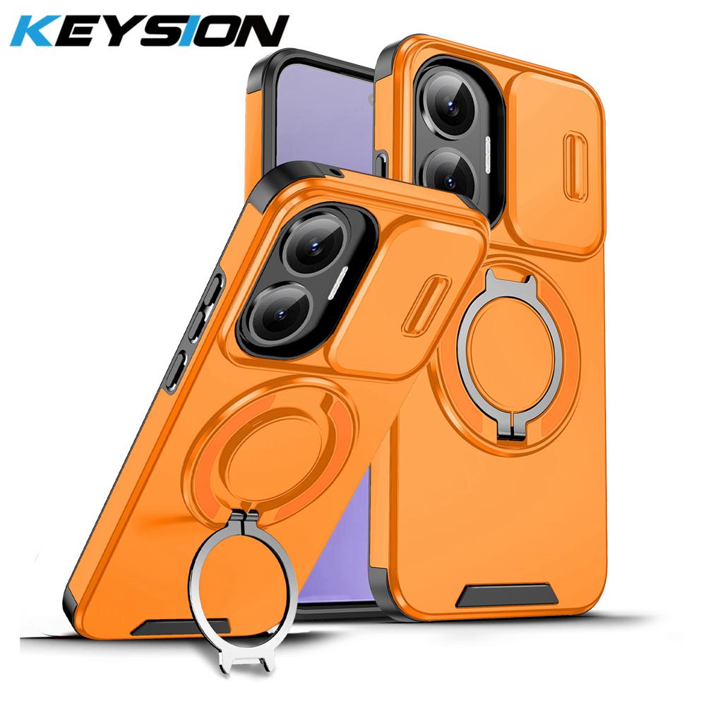 KEYSION 360° Ring Stand Phone Case for Xiaomi POCO F7 Slide Camera Protection Magnetic Shockproof Cover for Redmi Turbo 4 Pro