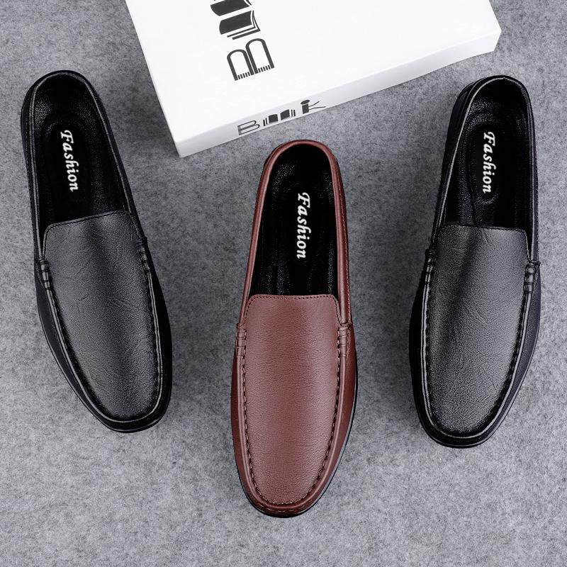 FashionMen Leather Loafers outdoor fashion Non Slip Walking Flats Breathable Outdoor Slip on Casual Shoes for Male Antiskid Footwear