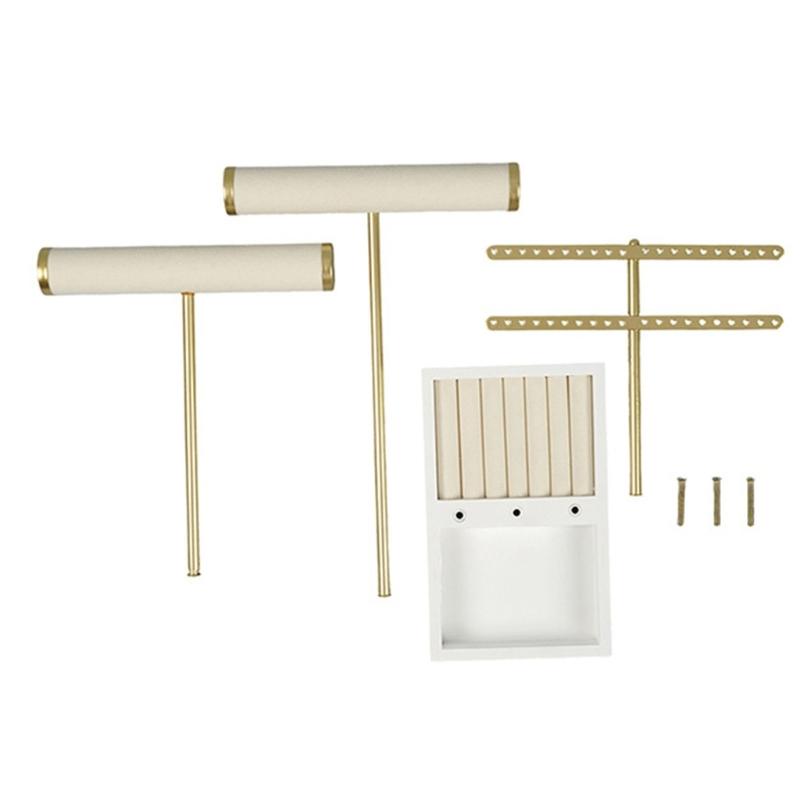 Detachable T Bar Jewelry Organizers Stand For Necklaces Earrings Rings Detachable Wooden Base Multi Level Display