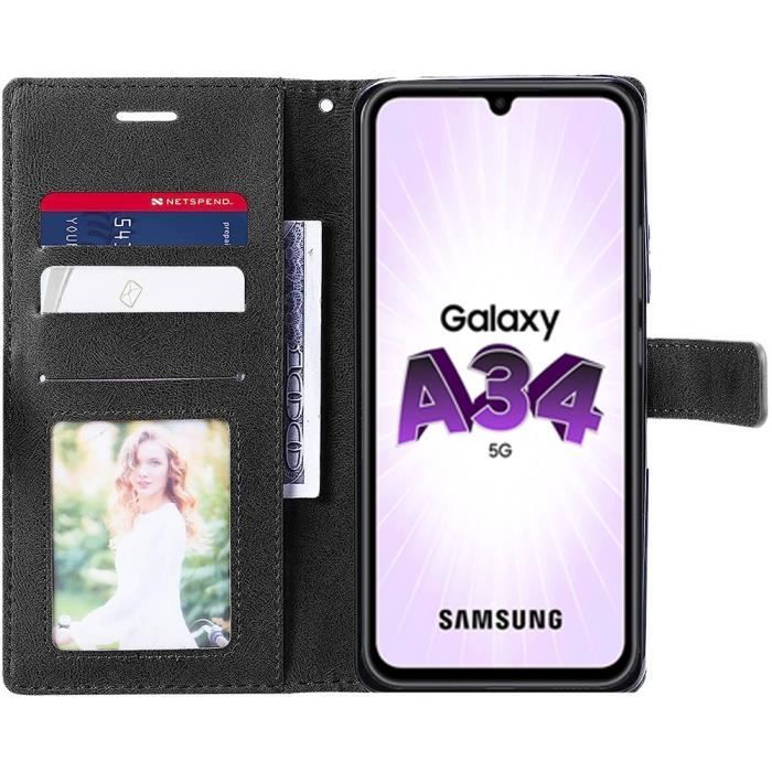 Coque pour Samsung Galaxy A34 5G Protection Anti-Rayures Cuir PU Noir