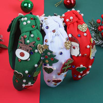 Women Girls Headbands for Christmas Party Cartoon Elk Tree Crystal Hairband Pearl Headband Christmas Gift Hair Accessories