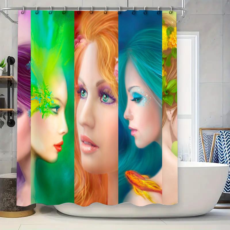 

Радужная шторка для душа с женскими лицами Современный декор для ванной комнаты Ткань с 3D-принтом Настраиваемый дизайн для украшения дома 90x180cm
