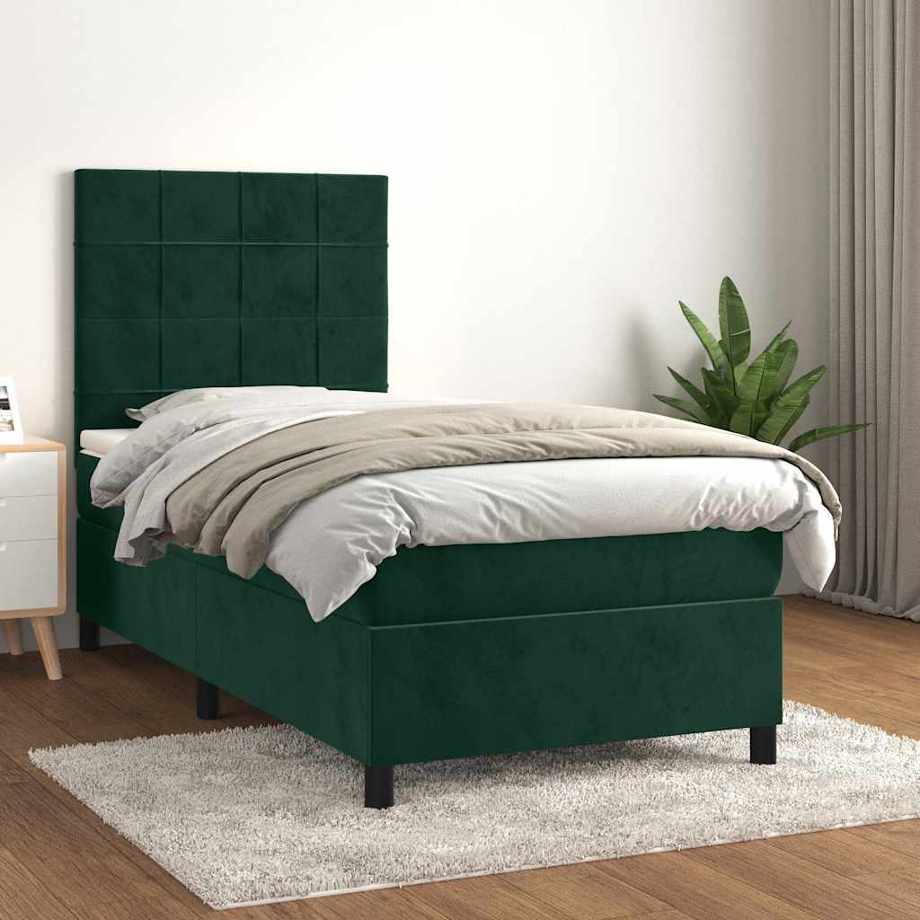 Box Spring Bed with Mattress Dark Green 100x200 cm Velvet