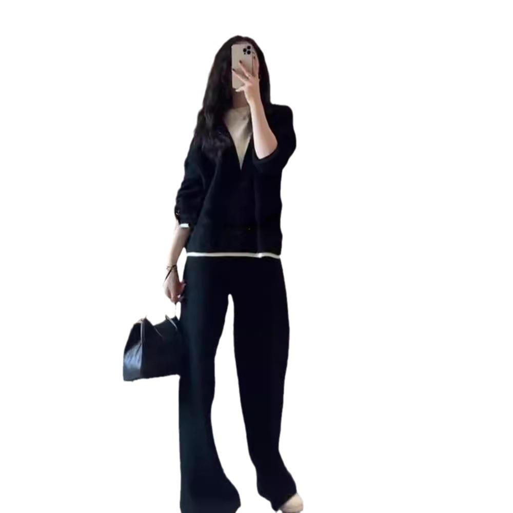 

Осенняя новая мода темперамент брюки костюм из двух частей женская одежда XXXL чёрный