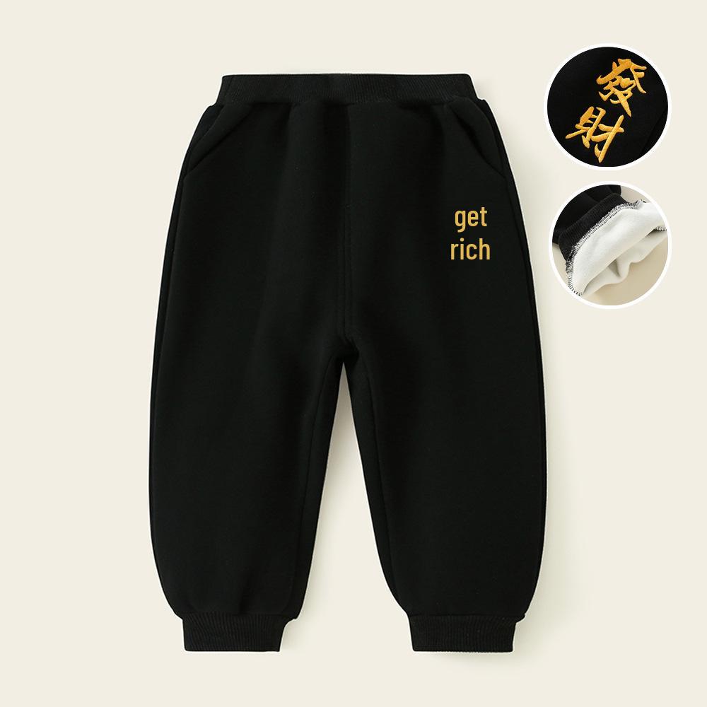 

Velvet Cuffed New Year Sweatpants for Kids - Letters Design, Unisex Casual Wear 90 cm чорний