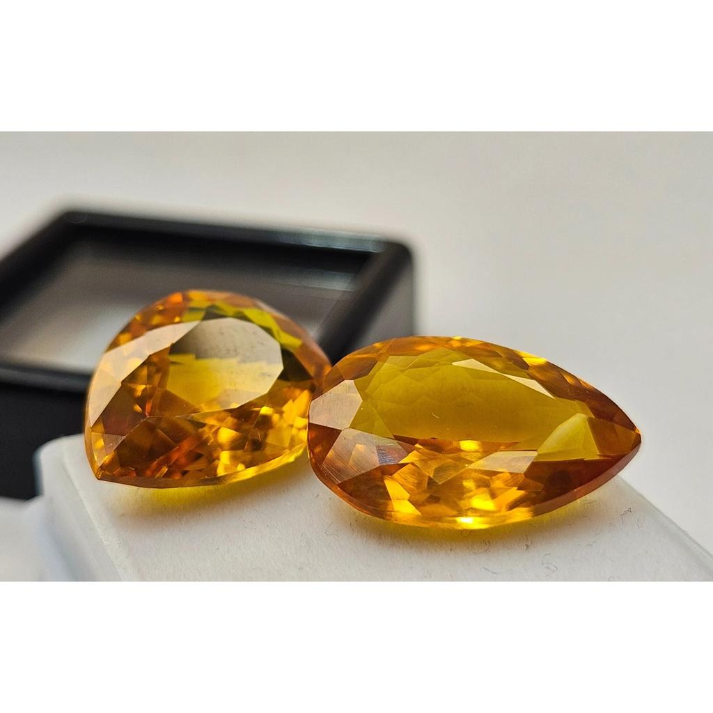 Citrine Yellow &Orange For Earing Natural Pear Cut 18-19 Ct Pair Gemstone