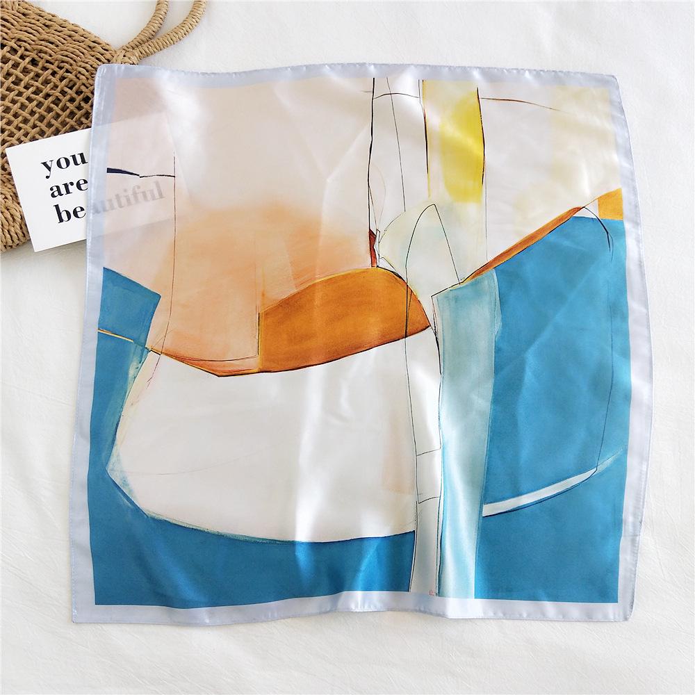 53cm Silk Square Scarf for Women: Elegant Korean Design for Spring, Summer, Autumn - Fashionable Digital Print Headscarf