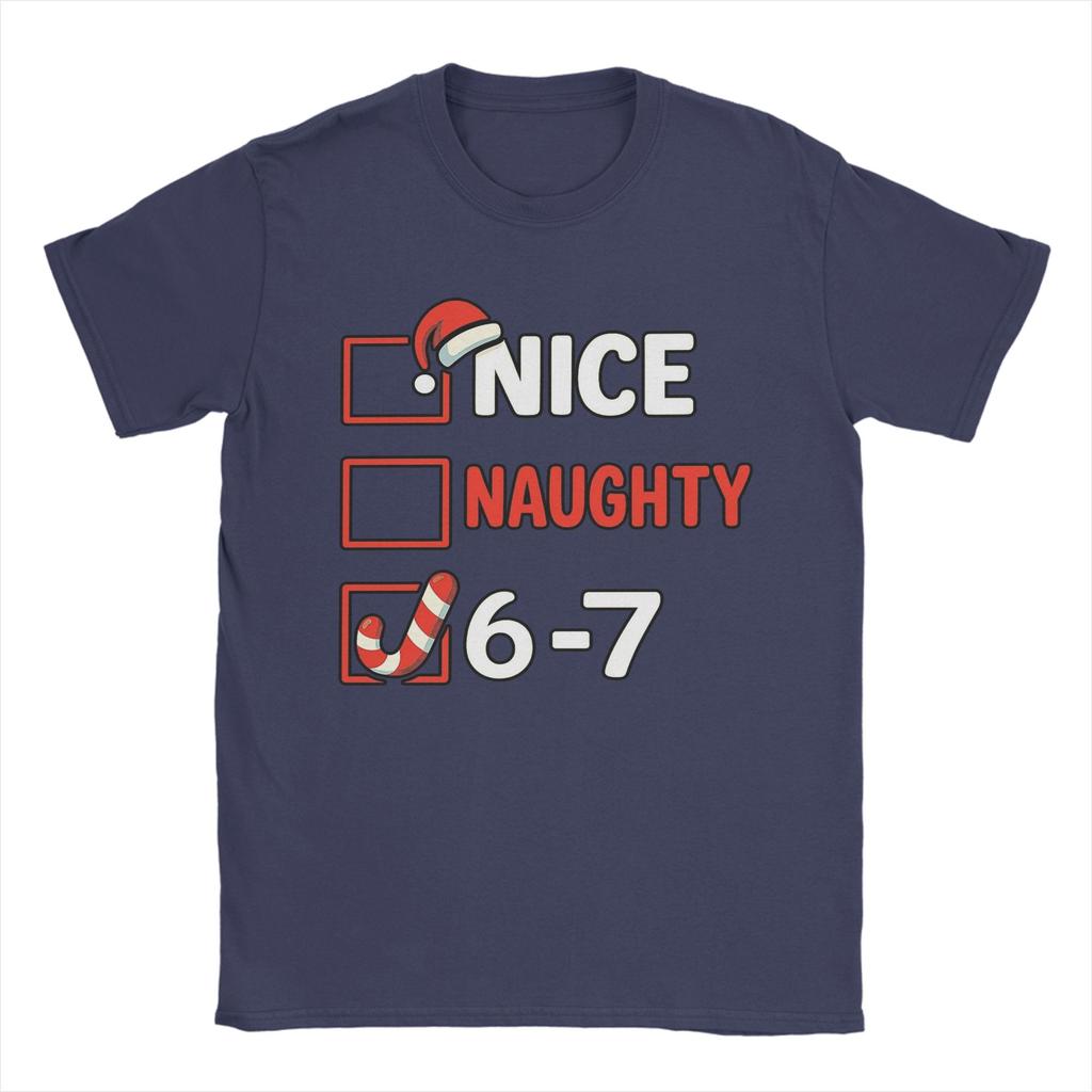 Men's Nice Naughty 67 List 6-7 Meme Funny Christmas T Shirts Cotton Clothes Novelty Short Sleeve Crew Neck Tees T-Shirts