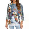 Women's Fashionable Casual Three Quarter Sleeve Christmas Printed Collar Pullover Top