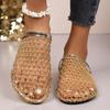 Bling Gold Silver Crochet Net Mule Slippers Woman Brand Design Mesh Flat Sandals Ladies Summer Elegant Hollow Out Fishnet Shoes