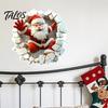 3D Visual Effect Wall Art Santa Sticker, Christmas Decal, Realistic Breaking Through The Decals for Home Decor Effect, Self-Adhesive Festive