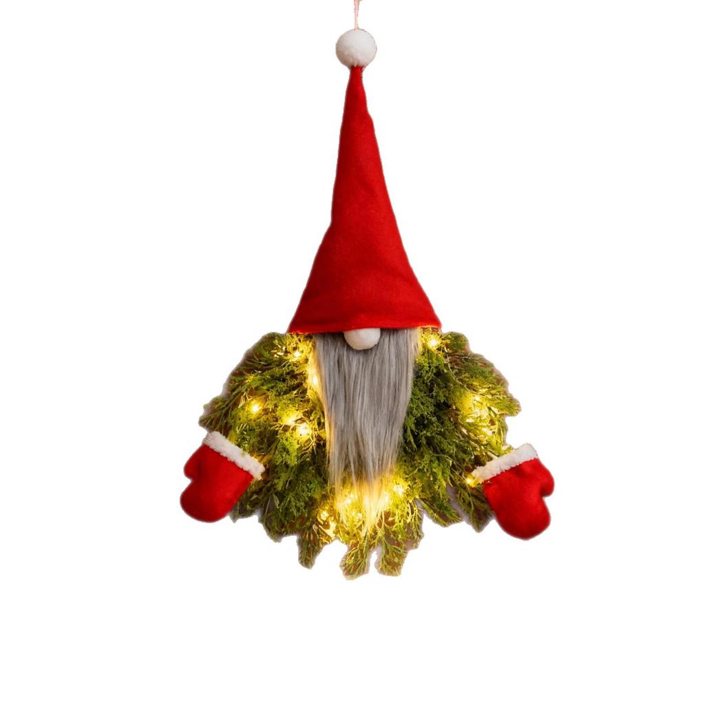 Festive Light-Up Gnome Ornament with Pine Branch for Wall & Door Décor