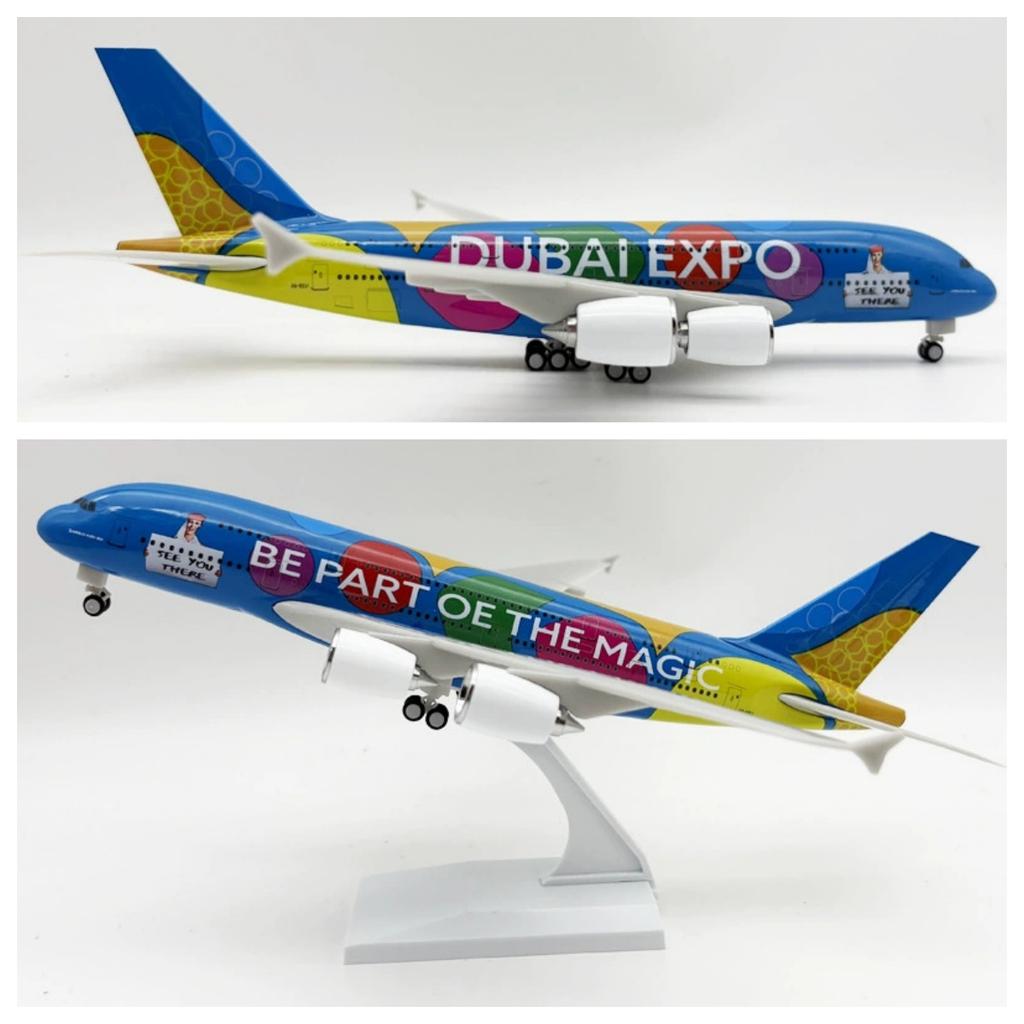 1/240 Scale Model airplane Emirates A380 Dubai Expo Painting machine aircraft models Resin 30CM Planes Collectible with Stand