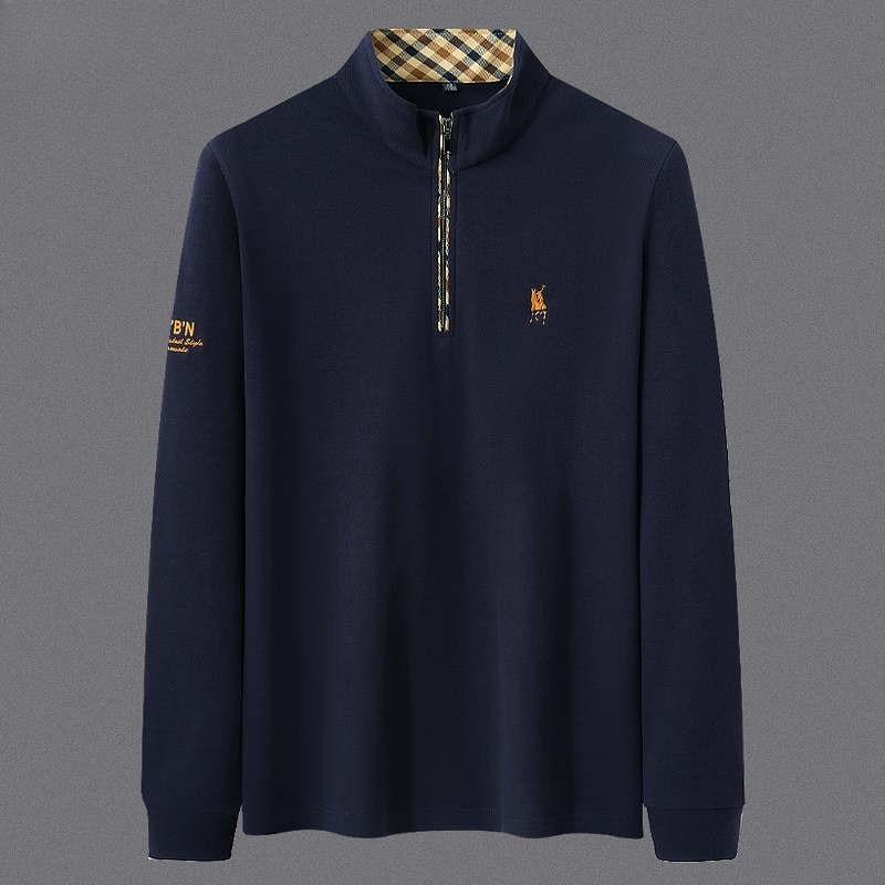 Trend Hub High End 100% Cotton Long Sleeve T-shirt Men's Standing Collar Fashionable Embroidery Paul Casual Sports Polo Shirt