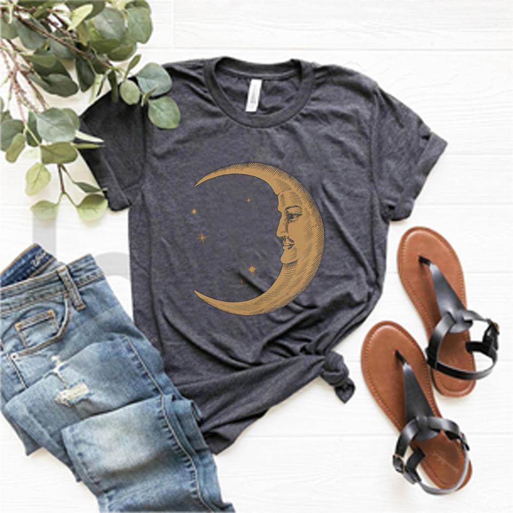 Boho Moon Tshirt Retro Comfort TShirt for Women Spiritual Astrology Short Sleeve Shirt Celestial Trendy Yoga Shirts