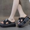 Brand broken size soft leather outer wear one-word slippers new sandals in summer muffin platform sandals