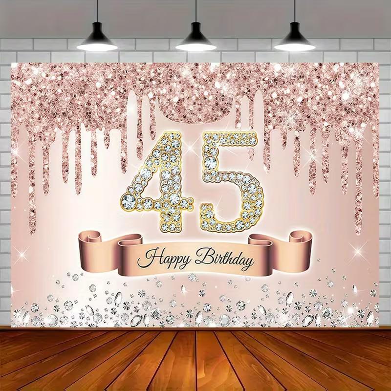 2D Luxury Rose Gold 45th Birthday Backdrop for Milestone Celebrations