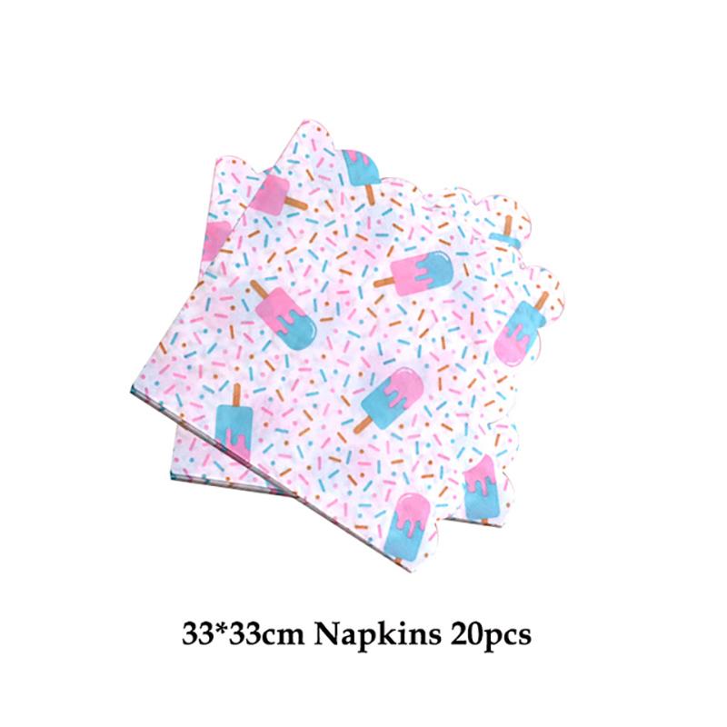 Ice Cream Birthday Party Decoration Kids Toy Baby Shower Disposable Tableware Paper Plates Cups Balloons Flag Party Supplies