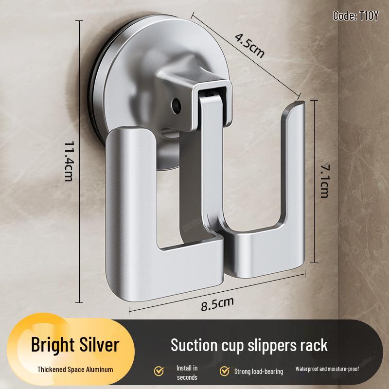 Wall-Mounted Suction Cup Bathroom Slipper Rack & Draining Shelf Hook