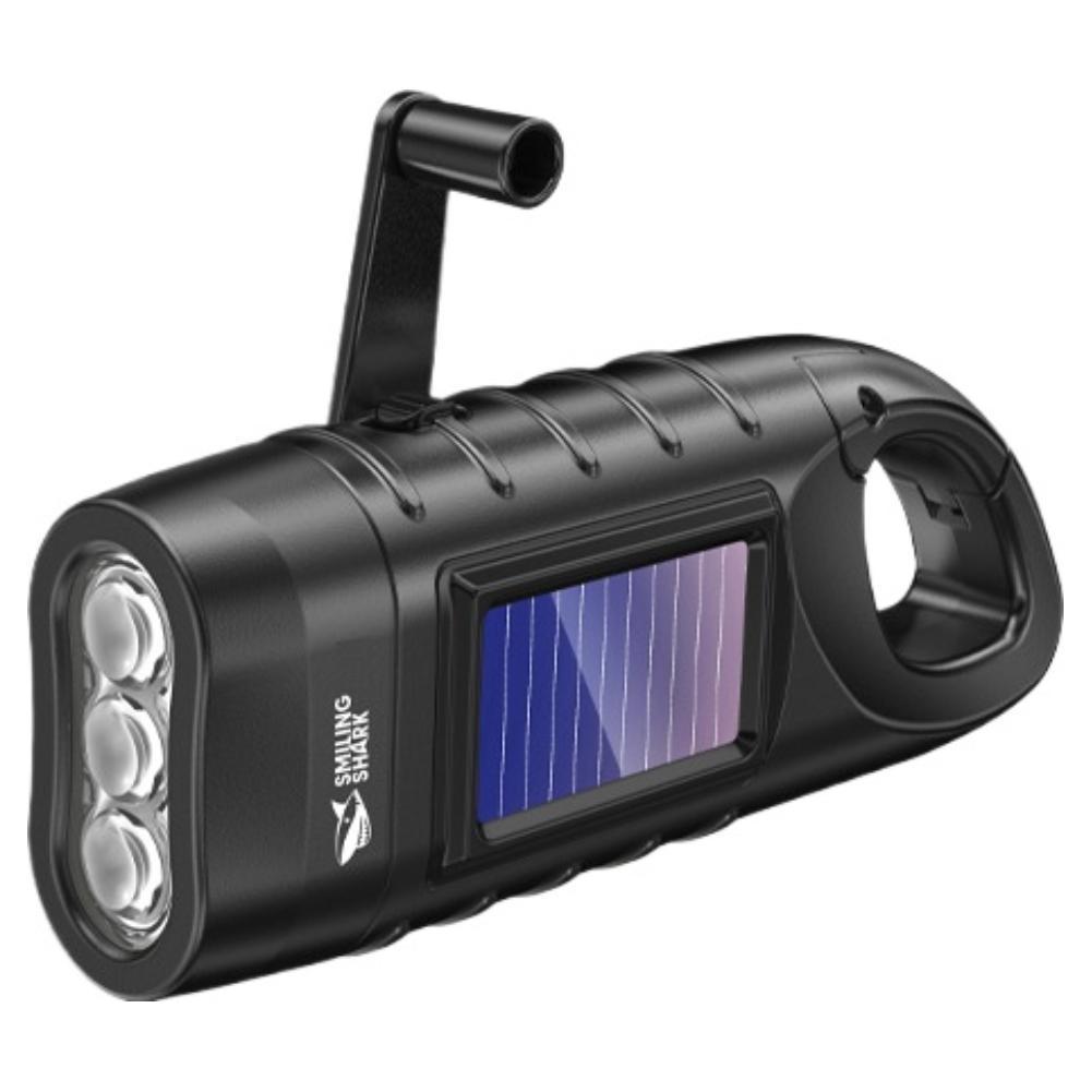 LED Flashlight Hand Crank Solar Powered Rechargeable Survival Gear Self Powered Charging Torch Dynamo for Fishing Boating Hiking