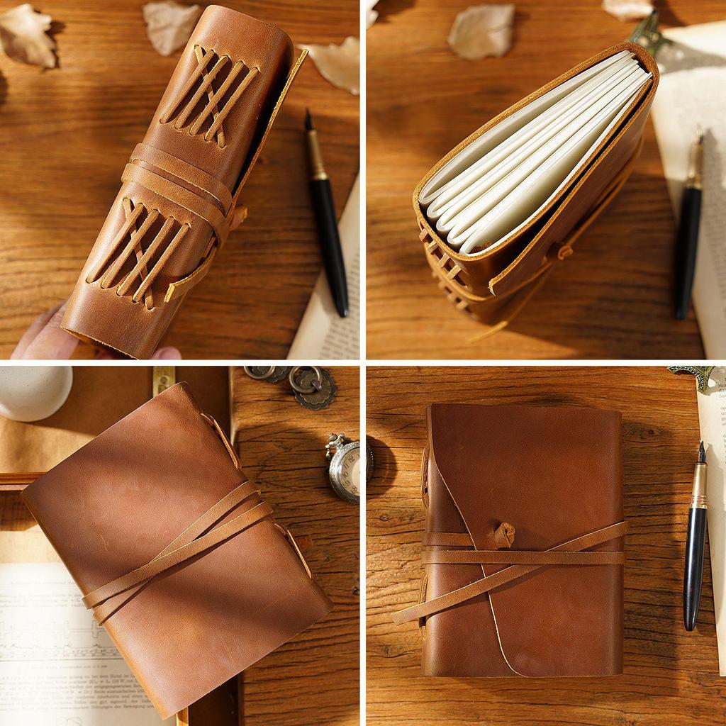Crazy Horse Leather Loose-Leaf Notebook: Genuine Cowhide Diary In Retro Style